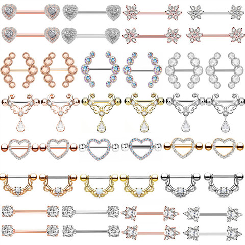 Piercing de pezón de cristal de acero inoxidable 14g, 1 par de flores, joyería, oro rosa, escudo Sexy, joyería ► Foto 1/6