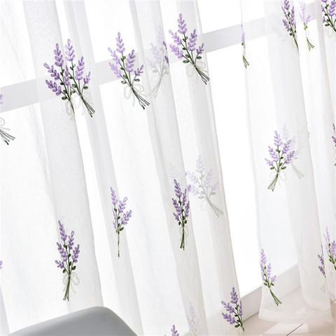 Cortinas para sala de estar y dormitorio, tul de lavanda, transparentes, bordadas, blancas ► Foto 1/6