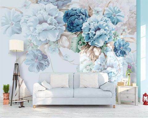 Beibehang-papel pintado a mano de estilo nórdico, tapiz de pared con diseño de flores peonías, ideal para jardín, sala de estar, TV, 3d ► Foto 1/6