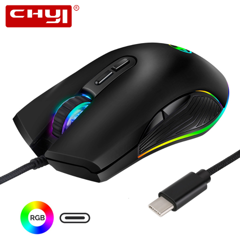 CHYI-ratón óptico profesional para juegos por cable, Mouse ergonómico con luz RGB, 3200 DPI, 7 botones, USB tipo C, para LOL CF ► Foto 1/6