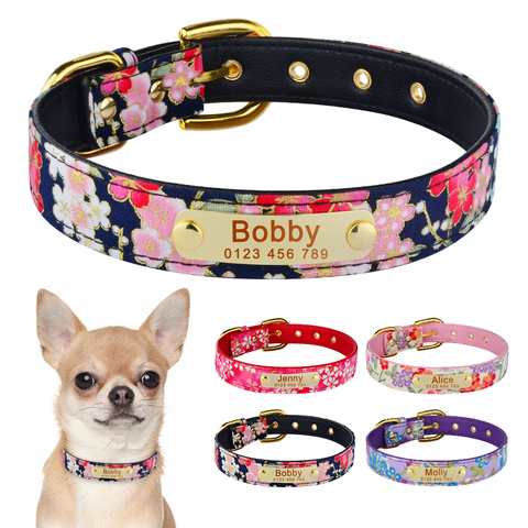 Ajustable personalizado Collar de perros de piel sintética perro ID nombre personalizado grabado XS L placa etiqueta grabar etiqueta cachorro placa Collar ► Foto 1/6