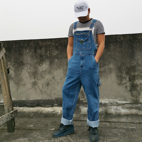 Vaqueros de los hombres de mono de gran tamaño Correa Pantalones rectos Jeans azul más tamaños 30-44 46 ► Foto 1/6