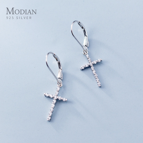 Modian gran oferta geométrica Oval de Plata de Ley 925 aro aretes para las mujeres deslumbrante Zircon pendiente con Cruz de Corea del estilo de joyería fina ► Foto 1/5