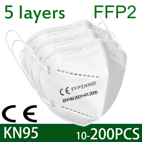 2-200 Uds KN95 máscara Facial FFP2 máscaras protectoras antipolvo para la boca 5 capas filtro Mascarillas máscara Tapabocas ► Foto 1/6