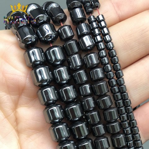 Cuentas de piedra Natural de hematita negra, cuentas espaciadoras sueltas de cilindro para fabricación de joyas DIY, pulsera de 15 