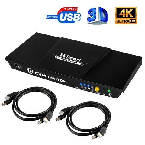 TESmart-Interruptor de 2 puertos USB KVM HDMI, alta calidad, con USB 2,0 adicional, Compatibilidad de puertos 4K * 2K (3840x2160) ► Foto 1/1