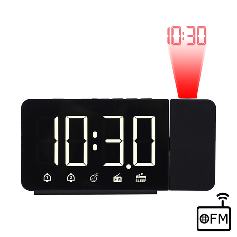FanJu alarma Digital LED reloj de mesa, relojes electrónicos de escritorio, despertador USB, Radio FM, proyector de tiempo, función de repetición, 2 alarmas ► Foto 1/6