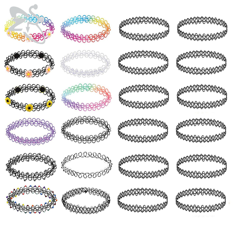 ZS 12 Uds Vintage Stretch collar de Gargantilla dama chica tatuaje gargantilla collar de Gargantilla Punk gótico Retro elástica collares para mujeres ► Foto 1/6