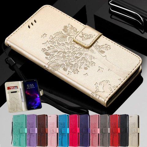 Funda para Huawei P Smart Z Plus Y5 Y6 Y7 Y9 Pro Prime 2022, Cartera de árbol de gato, libro de cuero con tapa móvil funda de suave de TPU ► Foto 1/6