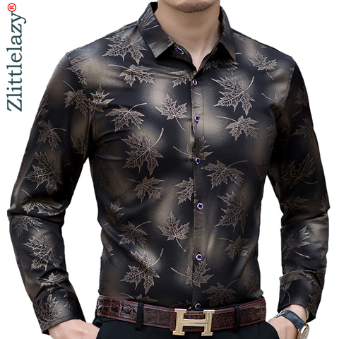 Camisetas sociales de manga larga para hombre, camisas de diseño de Hojas de arce, camisas Vintage ajustadas, moda para hombre, ropa de Jersey 2022 ► Foto 1/6