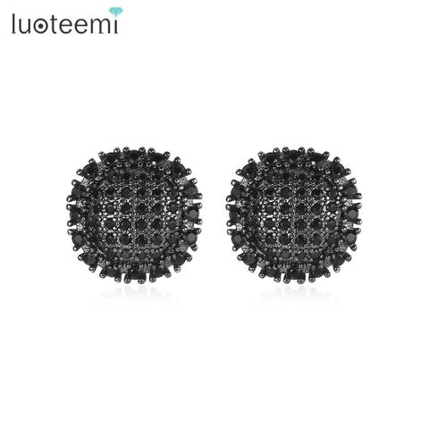 LUOTEEMI elegante Micro claro/Negro CZ redondo Stud pendientes para las mujeres niñas coreano joyería de moda Regalo de Cumpleaños de joyería Brincos ► Foto 1/6