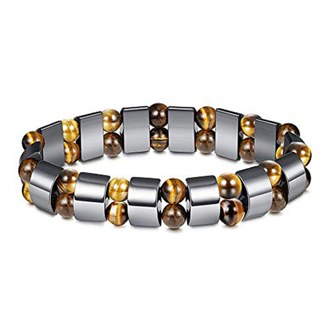 Pulseras de hematita y ojo de tigre doble para hombre y mujer, brazaletes con abalorio de ojo de tigre para mujer, joyas brazalete con piedras de energía Natural ► Foto 1/6