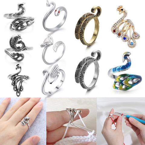 1PC bricolaje bucle herramienta de Crochet varios estilos anillo desgaste dedo dedal hilo ajustable abierto anillo de dedo accesorios de costura ► Foto 1/6