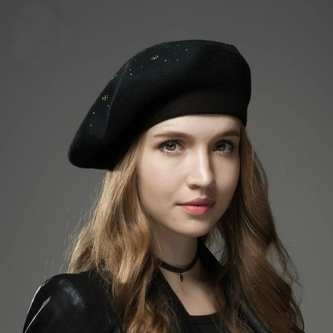 Boina de lana de colores para mujer, Boina de punto con diamantes de imitación, gorro estilo boina para artista francés, de marca YLWHJJ ► Foto 1/5