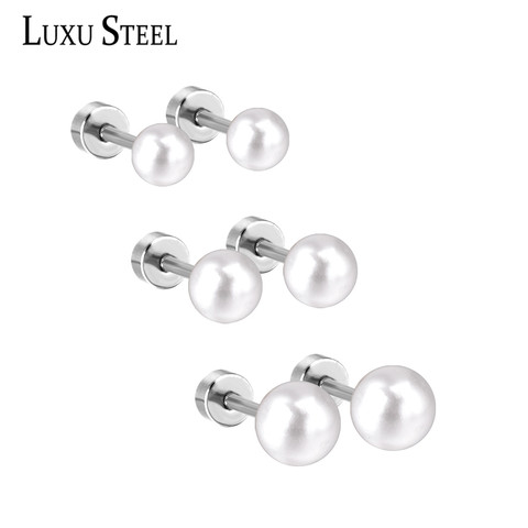 LUXUSTEEL-3 pares de pendientes de acero inoxidable, 4mm/5mm/6mm, de perlas de imitación, pendientes de tuerca, Collier, familia, Niña ► Foto 1/6