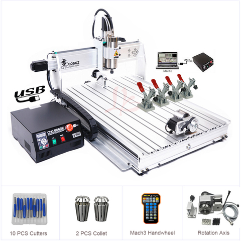 Máquina cortadora de Metal 3D, 4 ejes, puerto USB, CNC 8060, 2.2KW, March3, ER20, enrutador CNC, enrutador 3D, grabador de aluminio, fresado de madera ► Foto 1/6