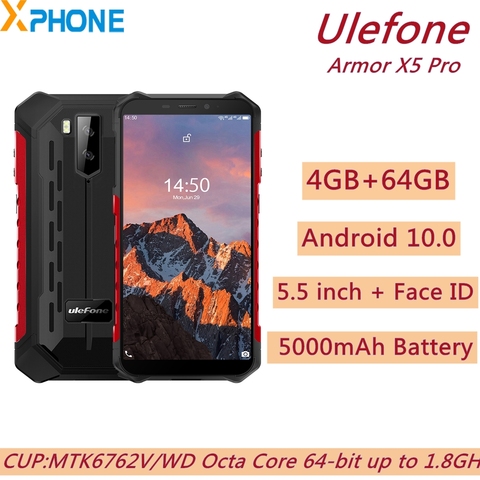 Ulefone-teléfono inteligente Armor X5 Pro, 4GB RAM, 64GB rom, identificación facial, 5000mAh, pantalla de 5,5 pulgadas, Android 10,0, Octa Core, red 4G, NFC ► Foto 1/6