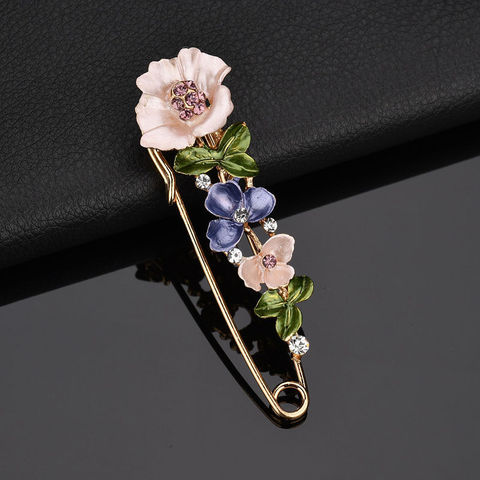 Pin elegante para mujer, joyería con diamantes de imitación, broche esmaltado de flores en 3 colores, cárdigan, vestido de pañuelo, ropa, accesorios sencillos para solapa ► Foto 1/6