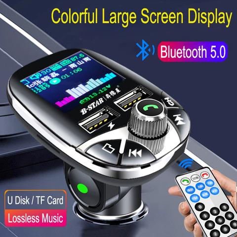 JINSERTA-modulador de transmisor FM con Bluetooth inalámbrico con pantalla a Color, reproductor MP3 manos libres, Cargador USB Dual con Control remoto ► Foto 1/6