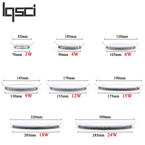 Panel de luz LED ultradelgada, Lámpara empotrada de techo, rejilla, lámpara de panel redondo, 3W, 4W, 6W, 9W, 12W, 15W, 18W y 24W ► Foto 1/5