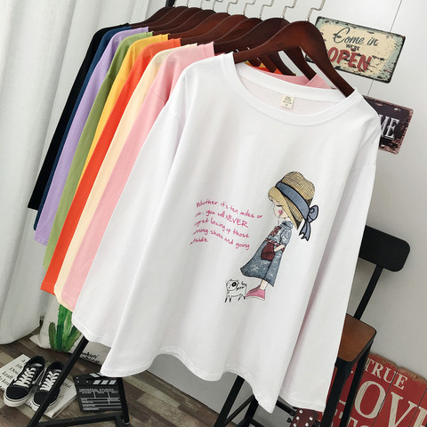 DONAMOL-ropa de talla grande para mujer, camiseta de manga larga informal a la moda, Tops y camisetas holgados con estampado de patrón 100% de algodón ► Foto 1/6