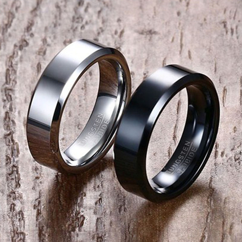 Vnox Negro Carburo De Tungsteno de Los Hombres Anillo de Boda Anillo de Compromiso para Hombre Joyería 6mm Ancho Anillos ► Foto 1/6