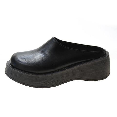 Zapatos de tacón alto dama zapatillas mujer Zapatillas de verano plataforma Med cubierta del dedo del pie diapositivas en tacones de cuña cuñas planas de goma PU Retro ► Foto 1/3