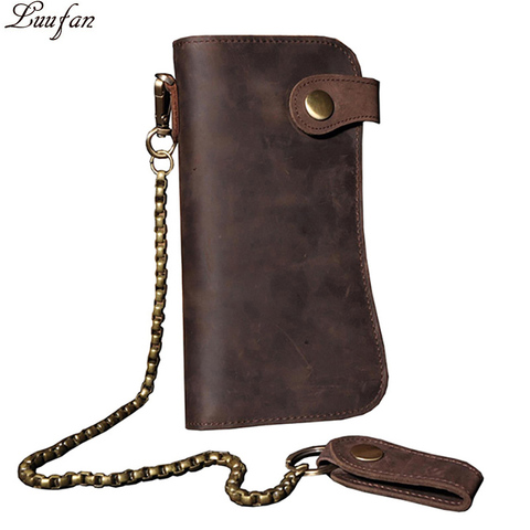 Cartera de cuero de Caballo Loco para hombre, billetera masculina de cuero genuino, larga y plegable, con tarjetero, monedero con cremallera, bolsillo Rfid ► Foto 1/6