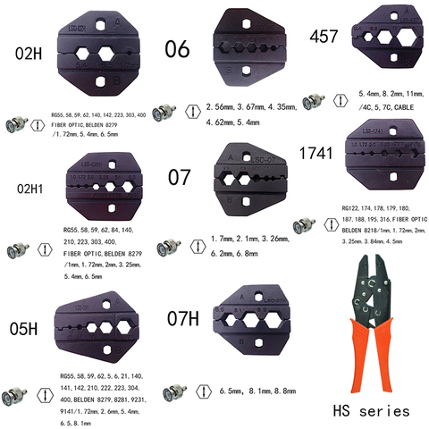 Matrices de engaste reemplazables/mandíbulas para conectores coaxiales RG55 RG58 RG59,62 RG8 LMR316,400 cable SMA/BNC alicates de engaste herramientas de mano grimpadora terminales electrico ► Foto 1/6