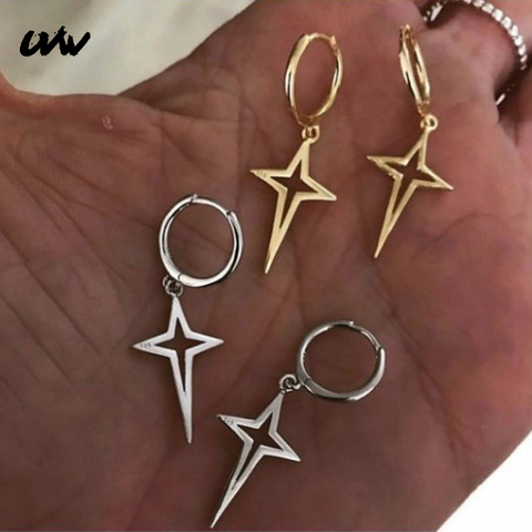 Pendientes redondos de aro grandes y exagerados para mujer, aretes de estrella de acero quirúrgico, accesorios de moda, regalo, UVW221, 2 uds. ► Foto 1/4