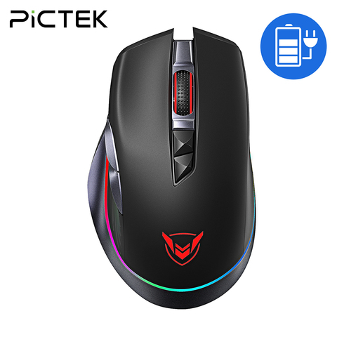 PICTEK PC255-Ratón inalámbrico para juegos, mouse RGB de 10000 DPI ergonómico recargable con 8 botones programable para PC ► Foto 1/6