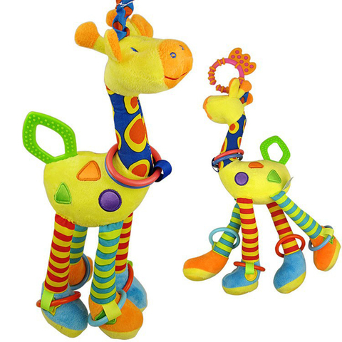 Sonajeros suaves con forma de jirafa para bebé, sonajeros de felpa para desarrollo de bebé, con mango, juguete para morder ► Foto 1/6