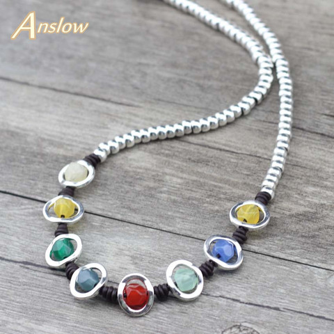 Anslow gran oferta de joyería de moda automático Arco Iris cuentas hechas a mano declaración collar gargantilla para mujeres amigas regalo LOW0084AN ► Foto 1/5