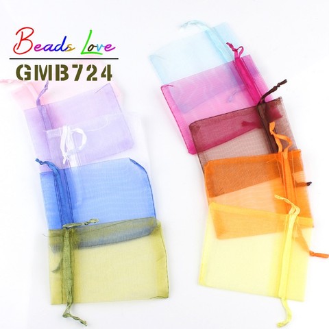 Lote de 50 unidades de bolsas de Organza con cordón, embalaje de joyería, dulces, para boda, 5x7cm, 7x9cm, 9x12cm, 10x15cm, venta al por mayor ► Foto 1/6