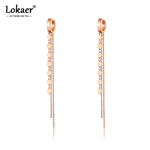 Lokaer-pendientes largos bisutería de borlas bohemias para mujer y niña, aretes de aro de titanio y acero, oro rosa para oficina/Carrera, E20288 ► Foto 1/5