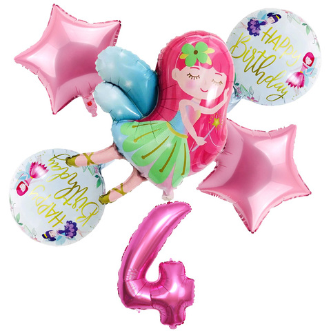 Nuevo 6 unids/set Pequeña Hada chicas globos de 32 pulgadas número Rosa Ballon chica 1, 2, 3, 4 5st feliz fiesta de cumpleaños globo conjunto Decortion ► Foto 1/6