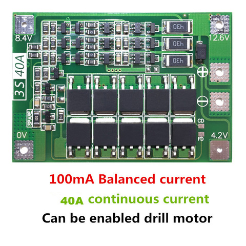 3S 40A Li-ion cargador de batería de litio Módulo de célula Lipo PCB Placa de protección BMS para motor de taladro 12,6 V con equilibrio ► Foto 1/5