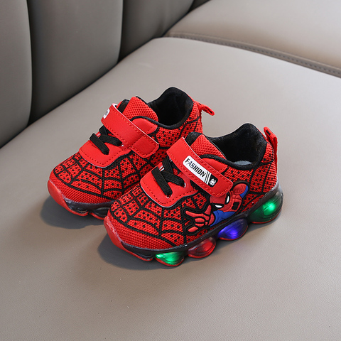 Zapatos luminosos infantiles de Spider-Man para niños, zapatillas de tenis transpirables con luz LED suave para primavera y otoño ► Foto 1/6