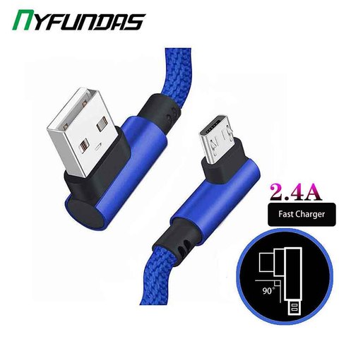 Cable Micro USB de nailon trenzado, Cable de datos de carga rápida para Samsung S7, Xiaomi, Redmi, 90 grados, 1M, 2M, 0,25 M ► Foto 1/6