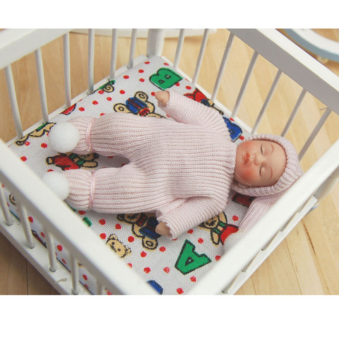 Muñecas de porcelana para dormir, bebé en suéter rosa para casa de muñecas en miniatura, 1:12 ► Foto 1/6