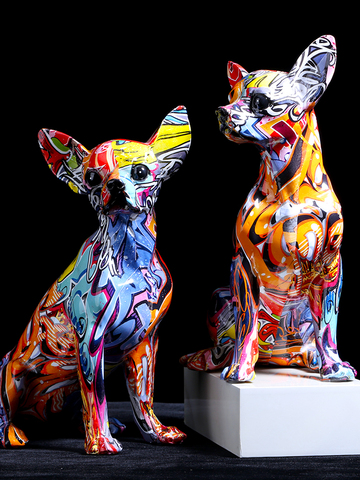 Estatua de perro Chihuahua de Color creativa sencilla, adornos para sala de estar, armario de vino para entrada en casa, decoración de oficina, artesanía de resina ► Foto 1/6