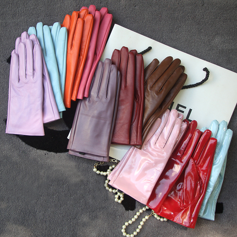 Guantes elegantes de piel de cordero auténtica para mujer, de piel de oveja auténtica, para otoño e invierno, además de terciopelo, guante corto de moda para mujer, 27 colores ► Foto 1/6