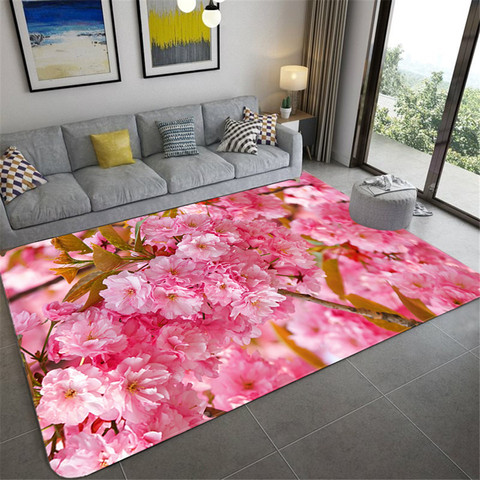 Alfombra nórdica de flores de cerezo para sala de estar, tapete absorbente de agua para suelo de baño, de gran tamaño ► Foto 1/6