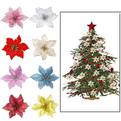 5/10 piezas 14cm brillo flores artificiales para la decoración del árbol de Navidad DIY adornos de Navidad hogar boda decoración de fiesta de navidad ► Foto 1/6