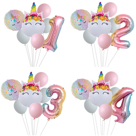 Globo de unicornio arcoíris para niños, Globos de aluminio de 1, 2, 3 y 4 años, decoración de fiesta de cumpleaños, tema de unicornio, fiesta de boda, juguete ► Foto 1/6