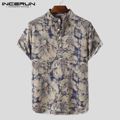 INCERUN-Camisa con estampado para hombre, blusa Hawaiana de manga corta con botones Casuales ► Foto 1/6