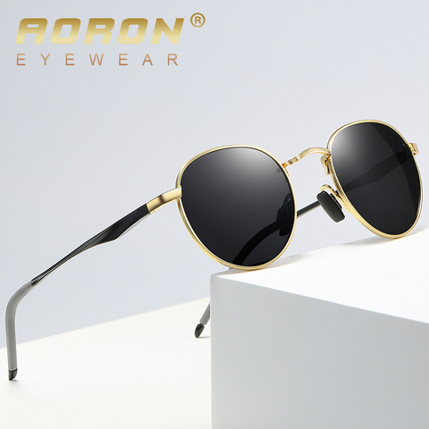 AORON-gafas de sol polarizadas Retro para hombre y mujer, lentes de sol redondo con marco de Metal reflectante, con patas de aluminio, A553 ► Foto 1/6