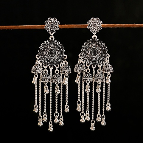 Pendientes largos étnicos de borla para mujer, aretes Retro redondos indios Jhumka, joyas clásicas de boda con campana, Bisutería ► Foto 1/6