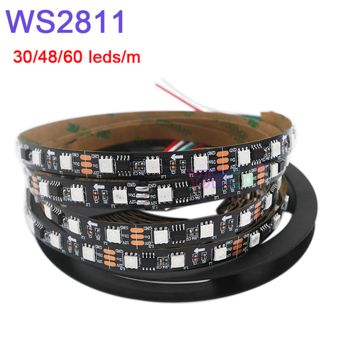 Tira de luces led de 5 metros modelo WS2811, cinta de lámpara RGB de voltaje DC12V, fuente 5050, direccionable 30/48/60 ledes/m a todo color IC ► Foto 1/6