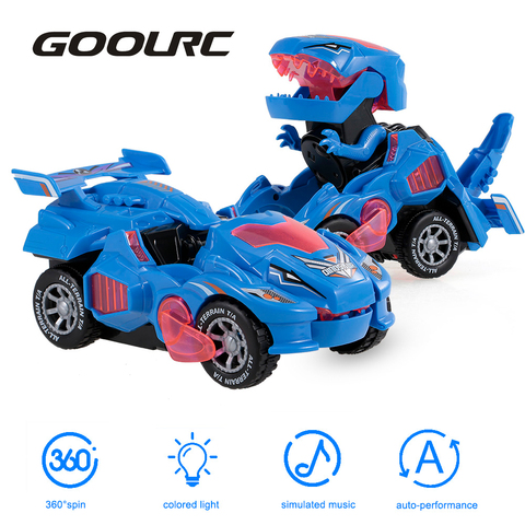 GOOLRC-coches de dinosaurios transformables, coches de acción de dinosaurio de juguete, coche eléctrico giratorio con música ligera ► Foto 1/6